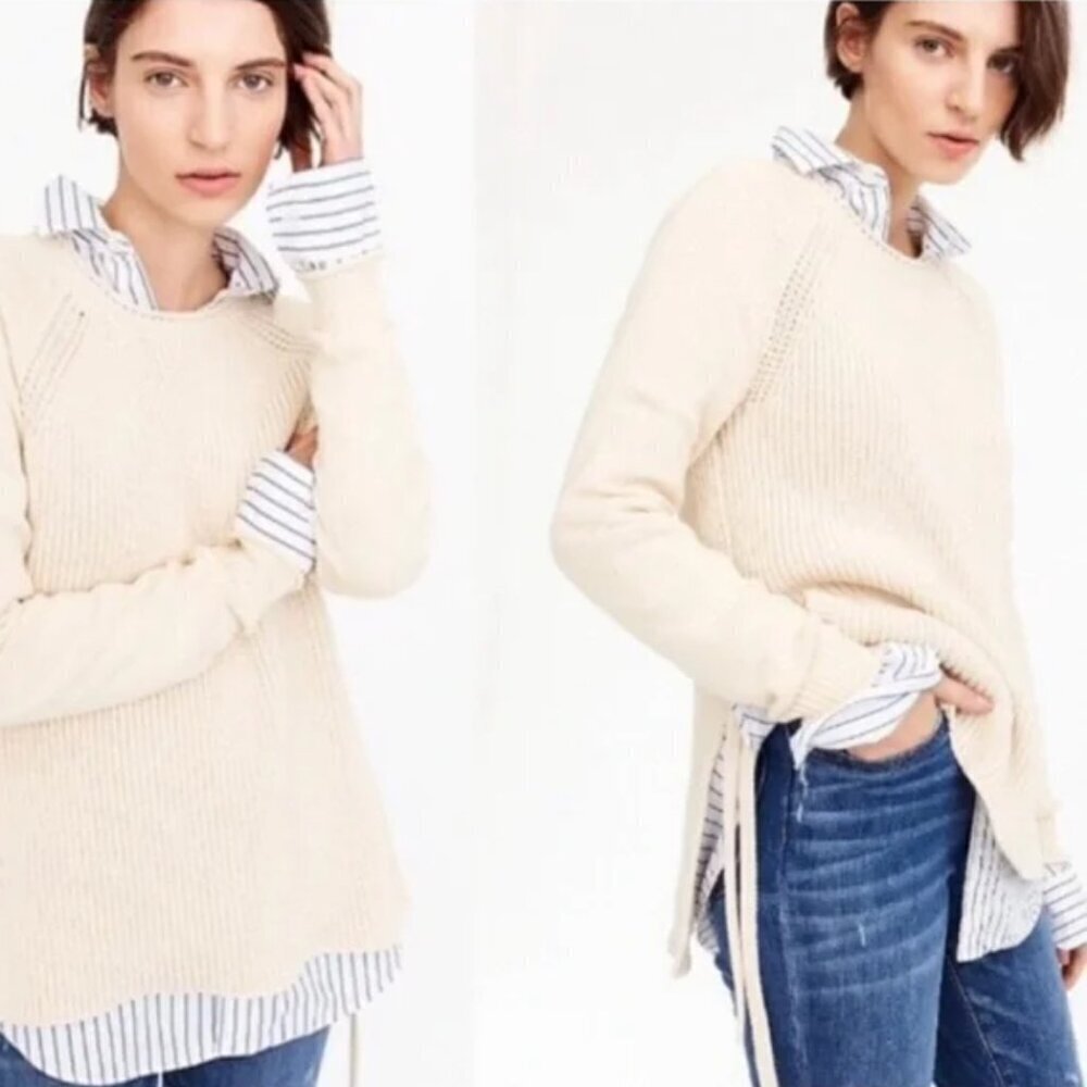 J Crew Large Knit Cream Side Tie Sweater